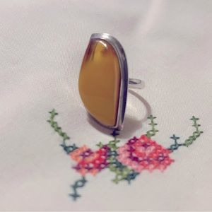 Vintage 925 sterling silver yellow orange stone ring 7-7.5